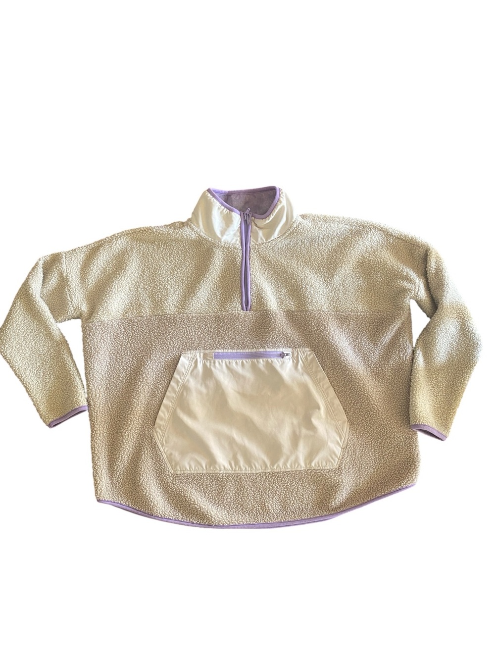 Tuckernuck Sport Fleece Cady Cream Quarter Zip Pullover with Lavender Trim